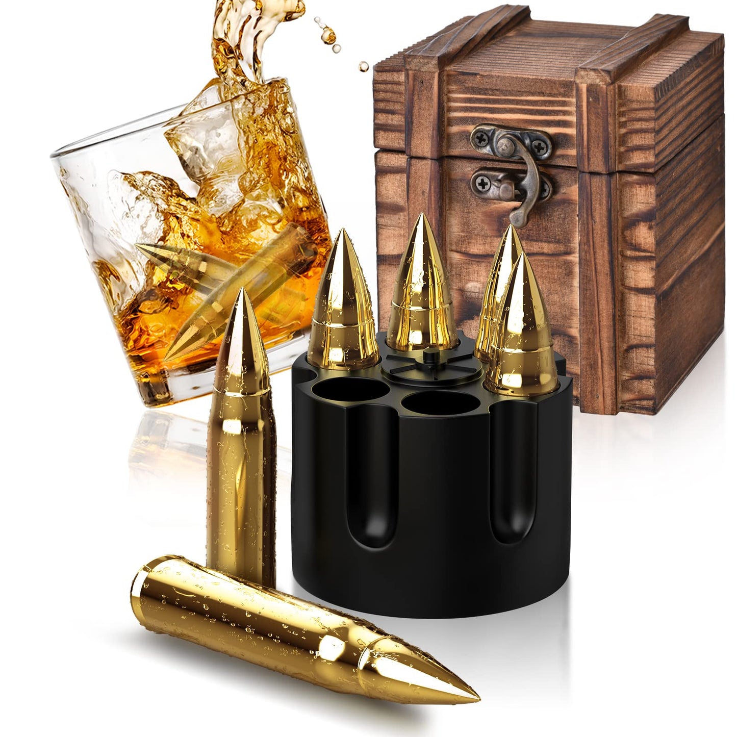 Whiskey Stones with Wooden Box | Unique Gifts for Men, Dad, Husband – Birthday & Christmas Stocking Stuffer Ideas from Daughter, Son, Wife & Kids