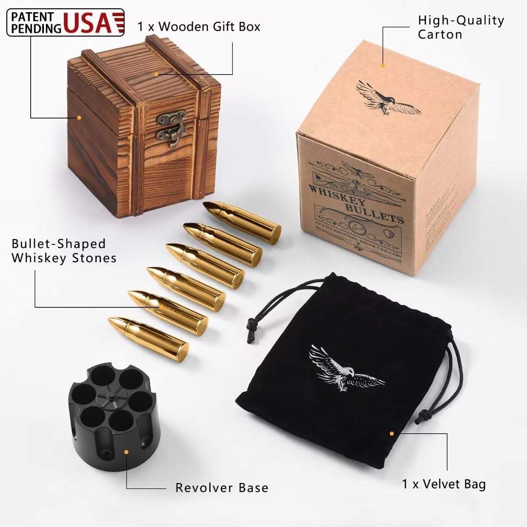 Whiskey Stones with Wooden Box | Unique Gifts for Men, Dad, Husband – Birthday & Christmas Stocking Stuffer Ideas from Daughter, Son, Wife & Kids