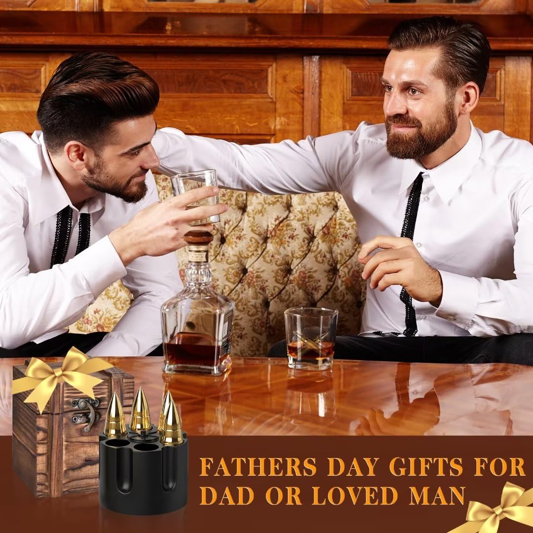 Whiskey Stones with Wooden Box | Unique Gifts for Men, Dad, Husband – Birthday & Christmas Stocking Stuffer Ideas from Daughter, Son, Wife & Kids